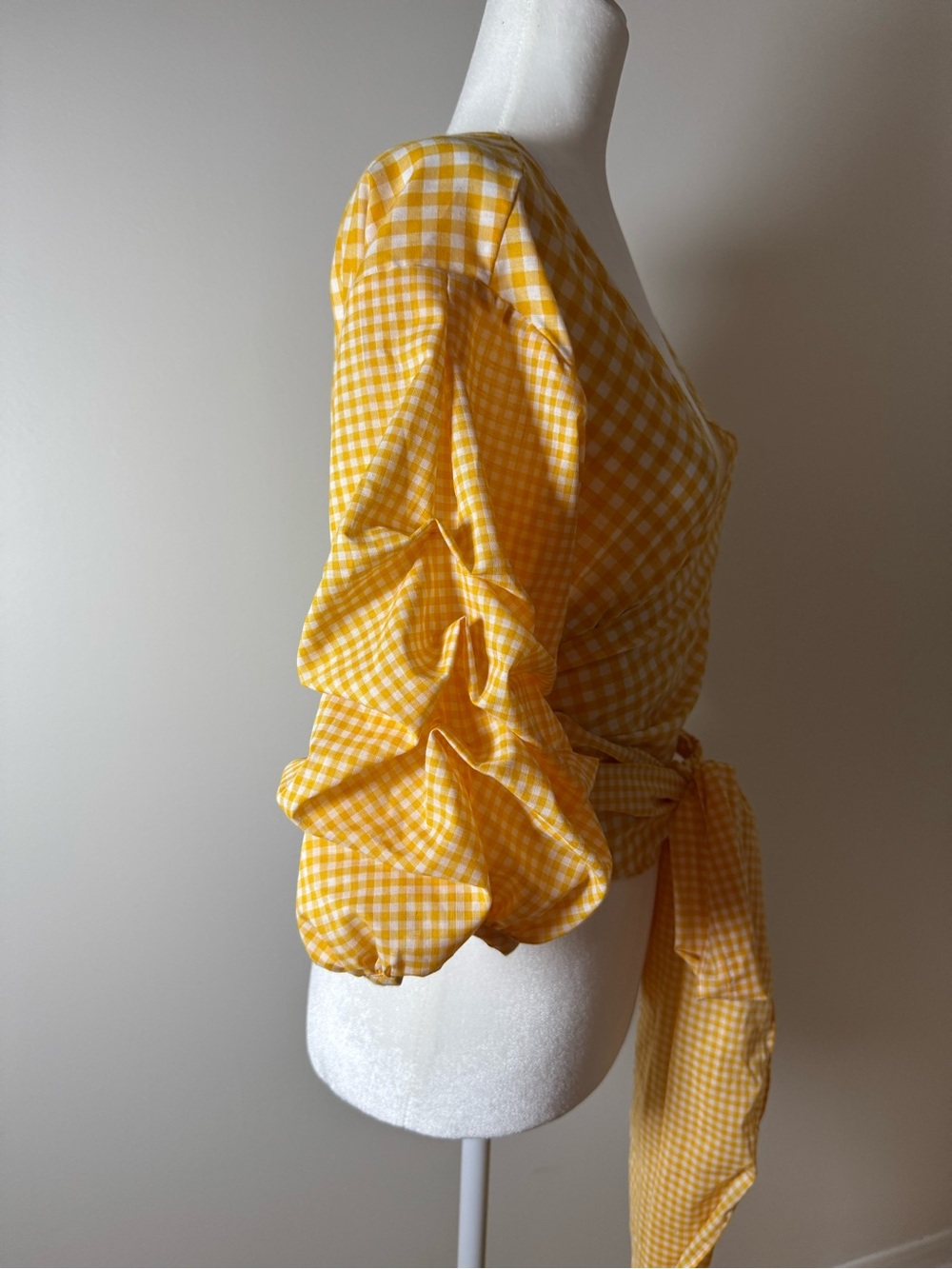 Lovers and Friends Ash white balloon sleeve tie front lined blouse sz S - Picture 7 of 11